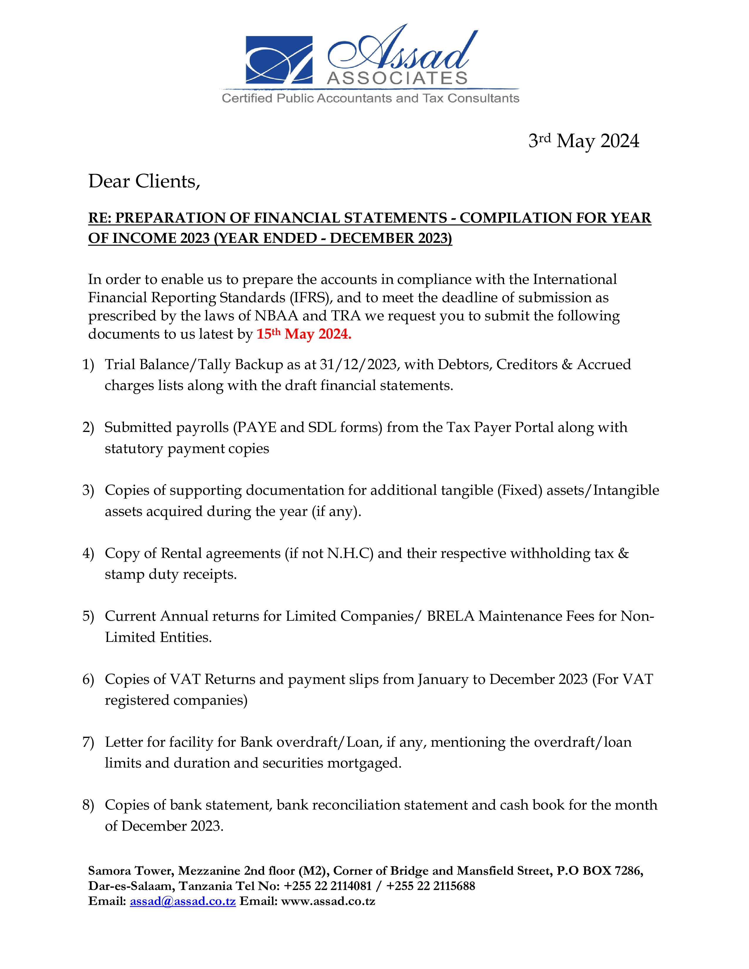 Preparation of Financial Statements - Compilation for Year of Income 2023