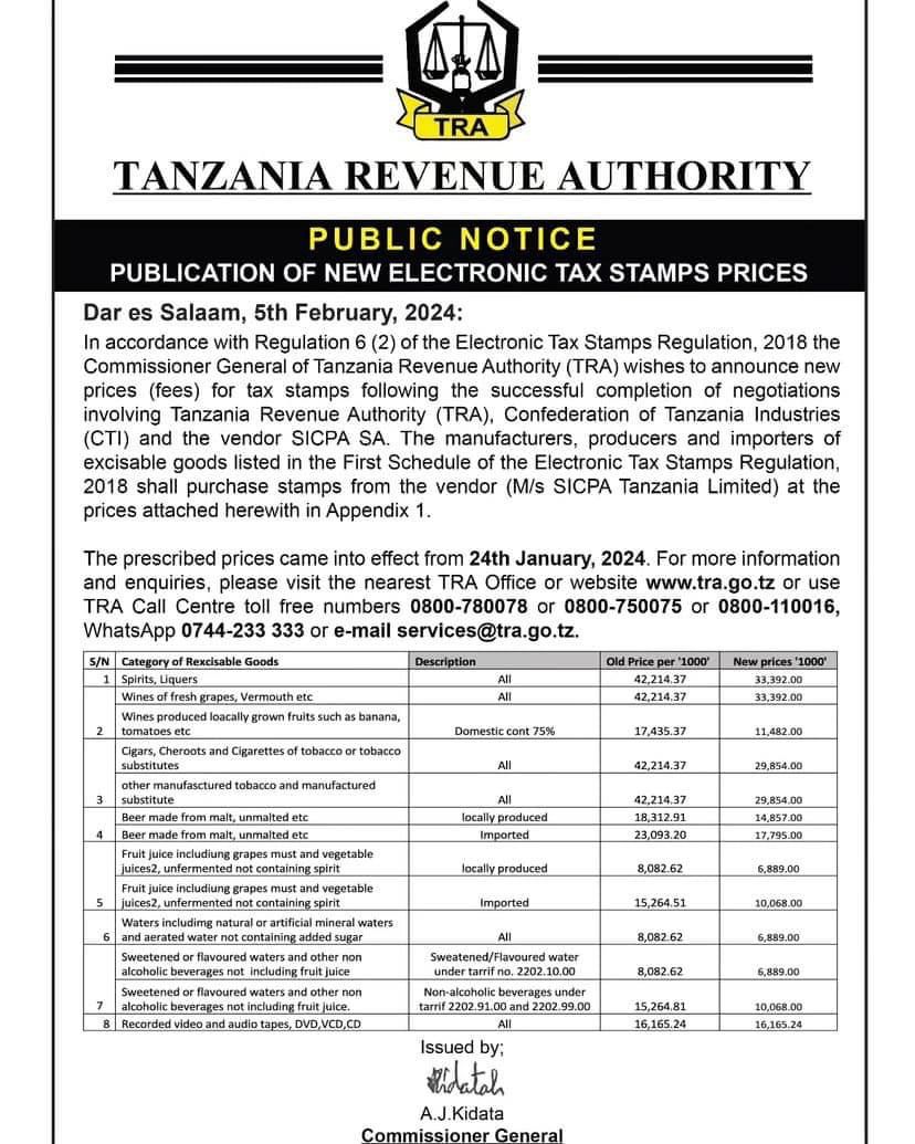 TRA Publishes Updated Prices for Electronic Tax Stamps